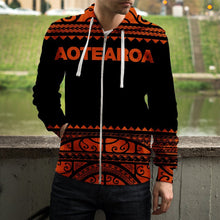 Load image into Gallery viewer, Maori New Zealand Zip Up Hoodie Orange Red