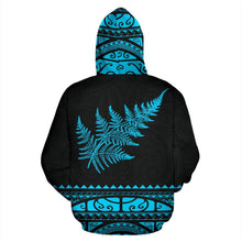 Load image into Gallery viewer, Maori Aotearoa Silver Fern Zip Up Hoodie Blue -  Medal Version