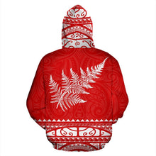 Load image into Gallery viewer, Maori Aotearoa Silver Fern Zip Up Hoodie Red -  Medal Version